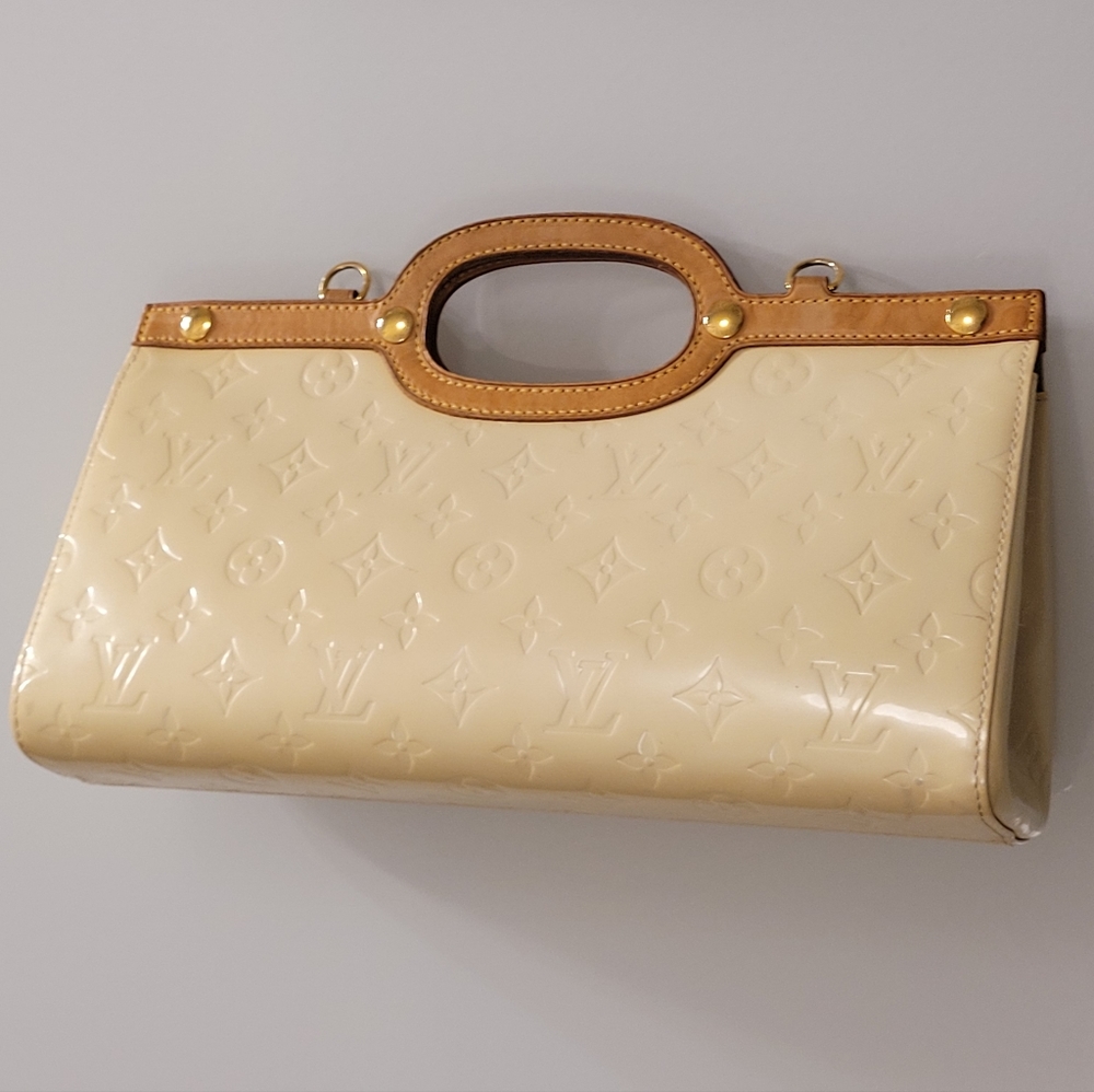 Louis Vuitton Monogram Roxbury Vernis Yellow Beige Satchel Crossbody w Strap EUC